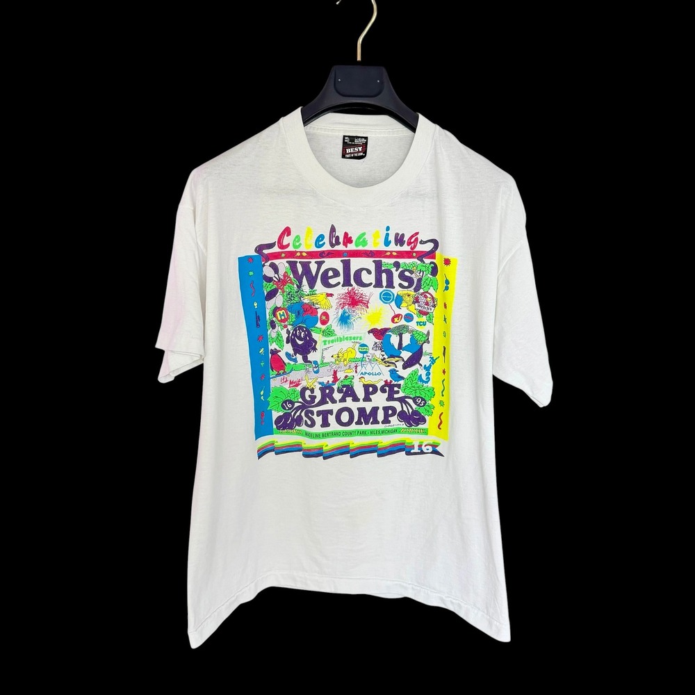 Vintage 1995 Welchs Grapes T Shirt XL White Fruit of‎ the Loom Single